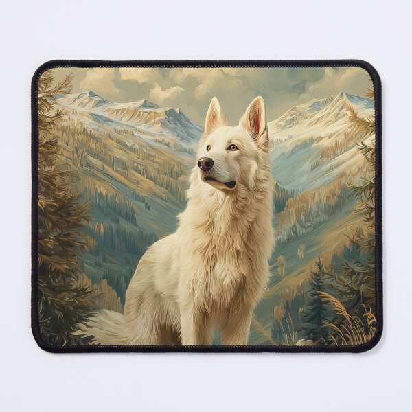 Item preview, White Swiss Shepherd Dog in Mountains designed and sold by PetsArt.