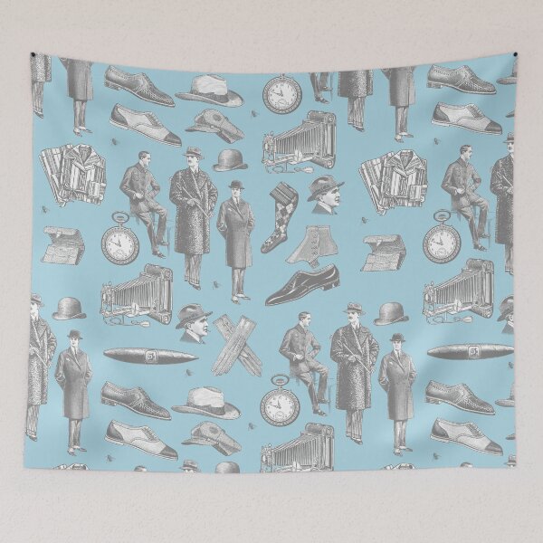 Item preview, victorian men's style antique menswear toile blue designed and sold by Gossip Rag.