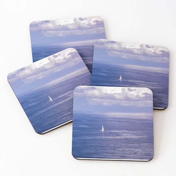Item preview, Lonely White Sailboat Sailing Across a Calm Blue Ocean Under Dramatic Cloudy Sky on the Horizon designed and sold by Nmallia.