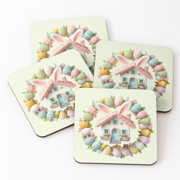 Item preview, Easter wreath made by knitted eggs and cottage with rabbit ears designed and sold by ideandesign.