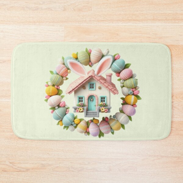 Item preview, Easter wreath made by knitted eggs and cottage with rabbit ears designed and sold by ideandesign.