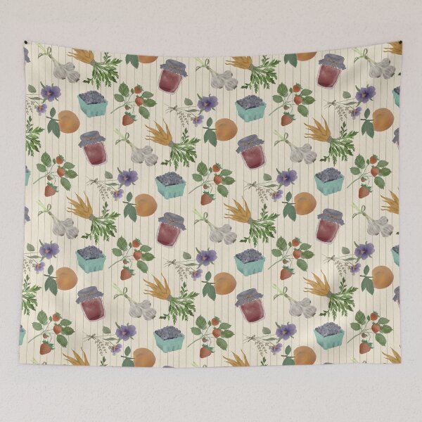 Item preview, Vintage Farmers Market Watercolor Botanical Pattern designed and sold by Seamlessly Buffalo.