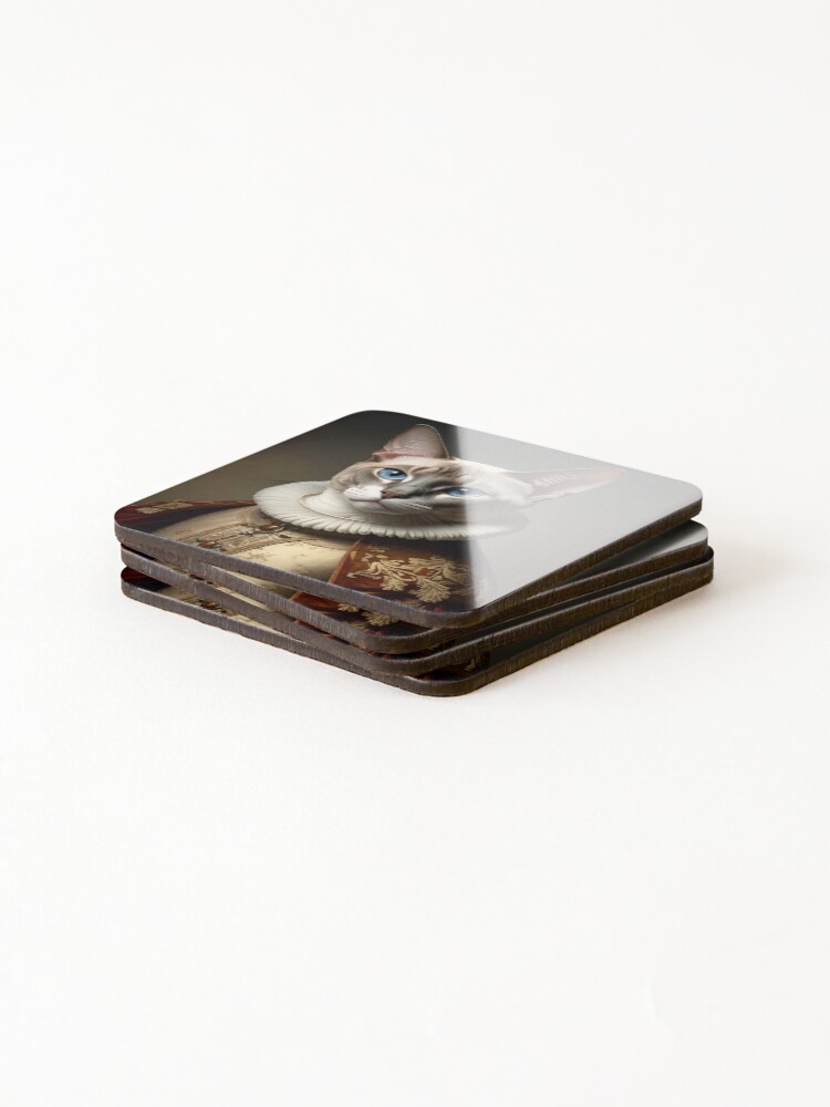 Thumbnail 4 of 5, Coasters (Set of 4), Royal Ragdoll Cat Renaissance Portrait designed and sold by Rutvain.
