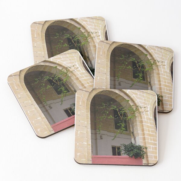 Item preview, Arched Stone Balcony With Green Vine and Potted Plant on Historic Building Facade designed and sold by Nmallia.
