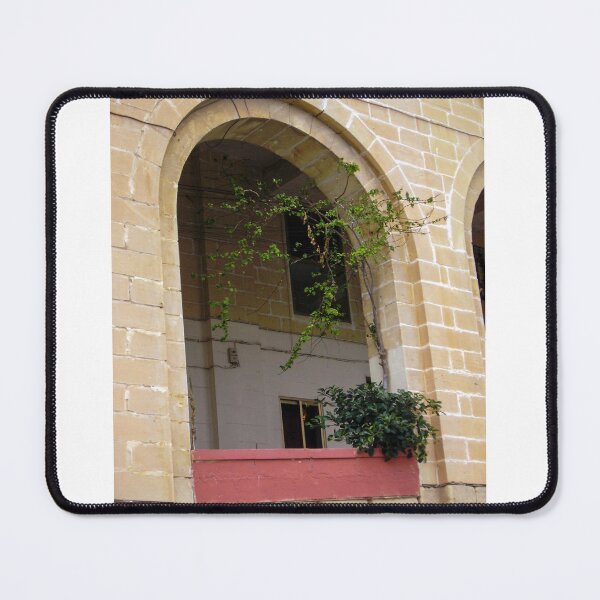 Item preview, Arched Stone Balcony With Green Vine and Potted Plant on Historic Building Facade designed and sold by Nmallia.