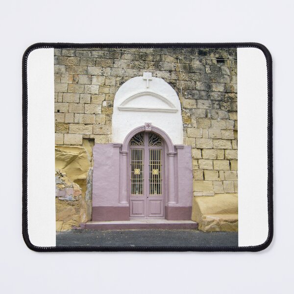 Item preview, Pastel Pink Church Door With Arched Stone Wall And Cross Above Decorative Metal Grille designed and sold by Nmallia.