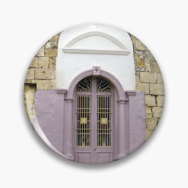 Item preview, Pastel Pink Church Door With Arched Stone Wall And Cross Above Decorative Metal Grille designed and sold by Nmallia.