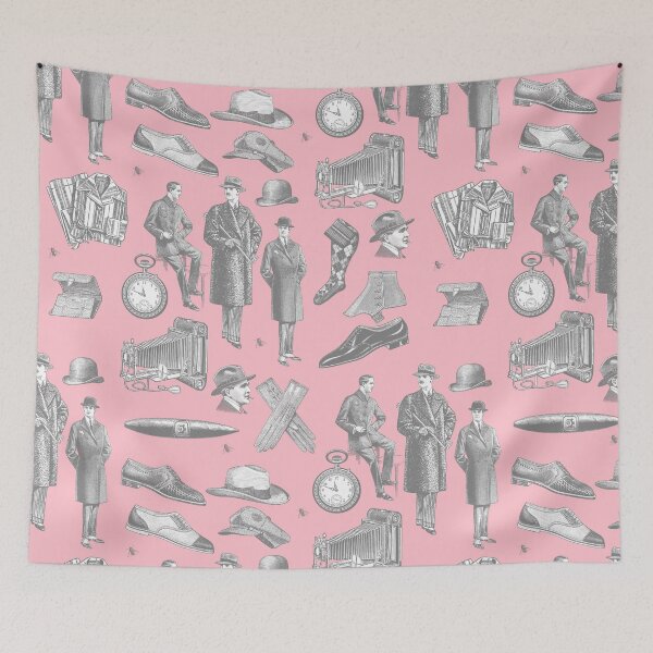 Item preview, victorian men's style antique menswear toile pink designed and sold by Gossip Rag.