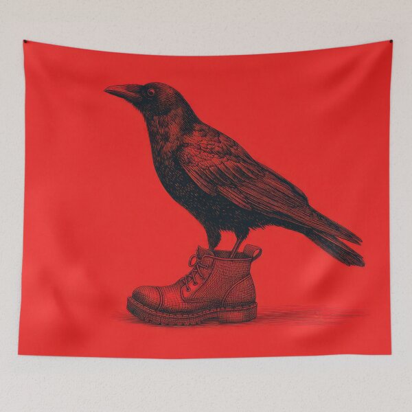 Item preview, Bird in boot on red bg designed and sold by anytka.