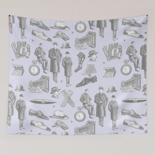 Item preview, victorian men's style antique menswear toile purple designed and sold by Gossip Rag.