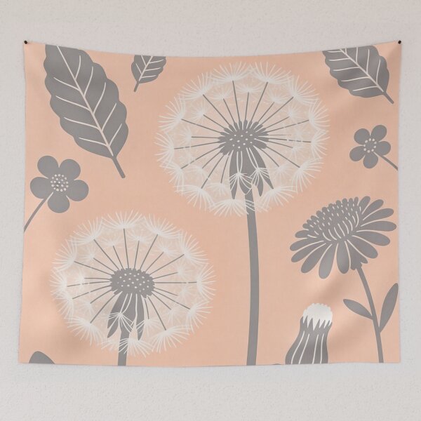 Item preview, Dandelion Flowers, Leaves and Wildflowers in Gray and Peach designed and sold by Ciervo Primavera.