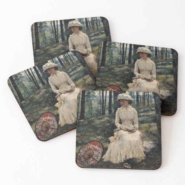 Item preview, Victorian Impressionist Seated Lady in Forest Wall Art for Cottagecore Decor designed and sold by RickE.
