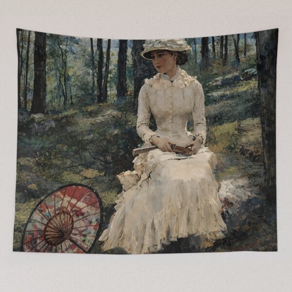 Item preview, Victorian Impressionist Seated Lady in Forest Wall Art for Cottagecore Decor designed and sold by RickE.