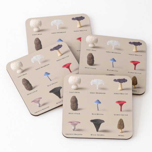 Item preview, Studio botanical poster with nine labeled mushrooms in a 3x3 grid designed and sold by Creative88Art.
