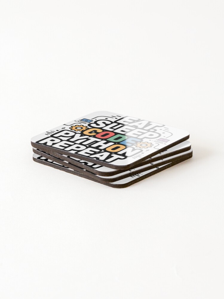 Thumbnail 4 of 5, Coasters (Set of 4), Eat Sleep Code Python Repeat Colorful Developer designed and sold by novaprints357.