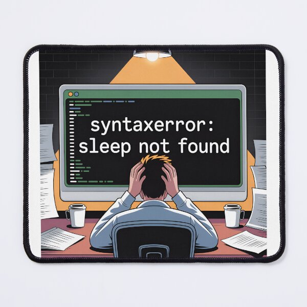 Artikelvorschau, Syntaxfehler: Sleep nicht gefunden. Gestresster Programmierer. entworfen und verkauft von Zenith Design.