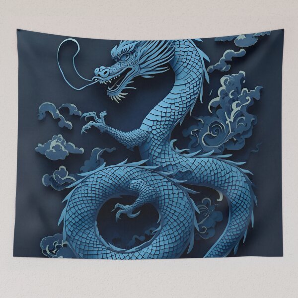 Aperçu de l'œuvre Art du papier du Dragon Bleu Céleste créée et vendue par VibePrints101.