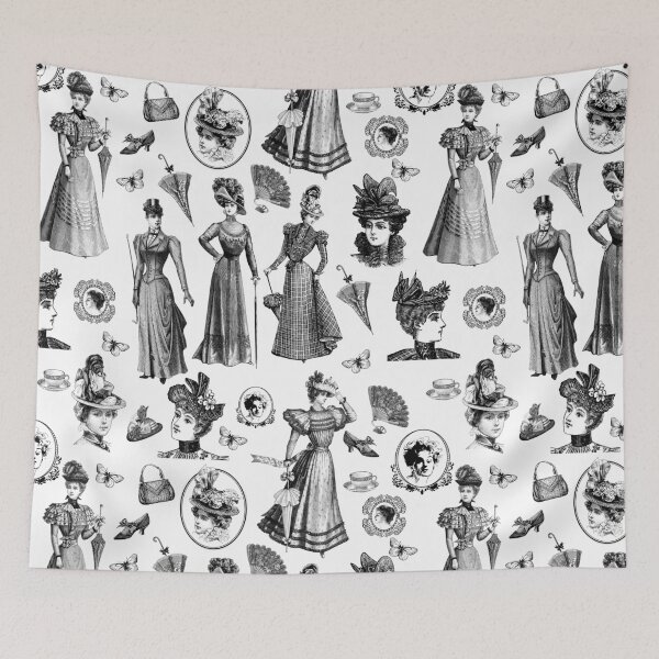 Item preview, victorian women's style antique butterfly toile black white designed and sold by Gossip Rag.