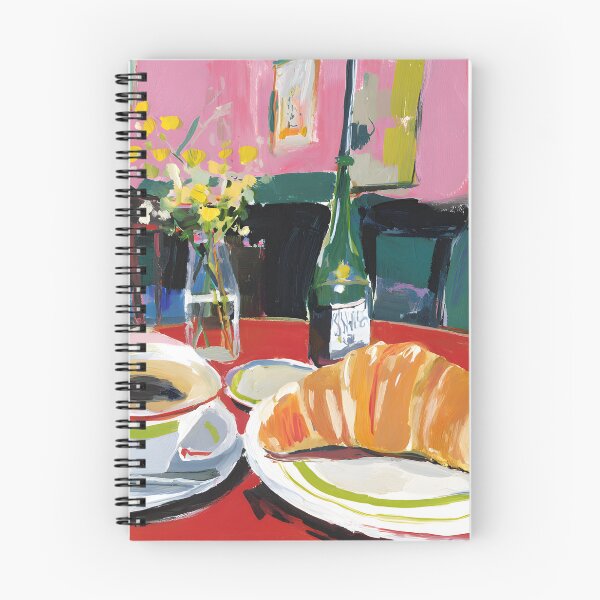 Item preview, Parisian Cafe Morning with Croissant and Coffee on Red Table, Vibrant Floral Atmosphere designed and sold by OlfactoART Studio.