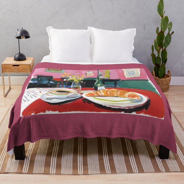 Item preview, Parisian Cafe Morning with Croissant and Coffee on Red Table, Vibrant Floral Atmosphere designed and sold by OlfactoART Studio.