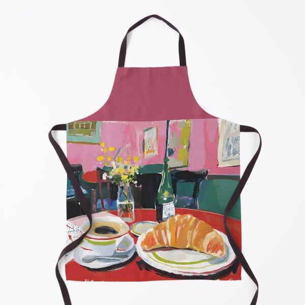 Item preview, Parisian Cafe Morning with Croissant and Coffee on Red Table, Vibrant Floral Atmosphere designed and sold by OlfactoART Studio.