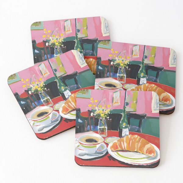 Item preview, Parisian Cafe Morning with Croissant and Coffee on Red Table, Vibrant Floral Atmosphere designed and sold by OlfactoART Studio.
