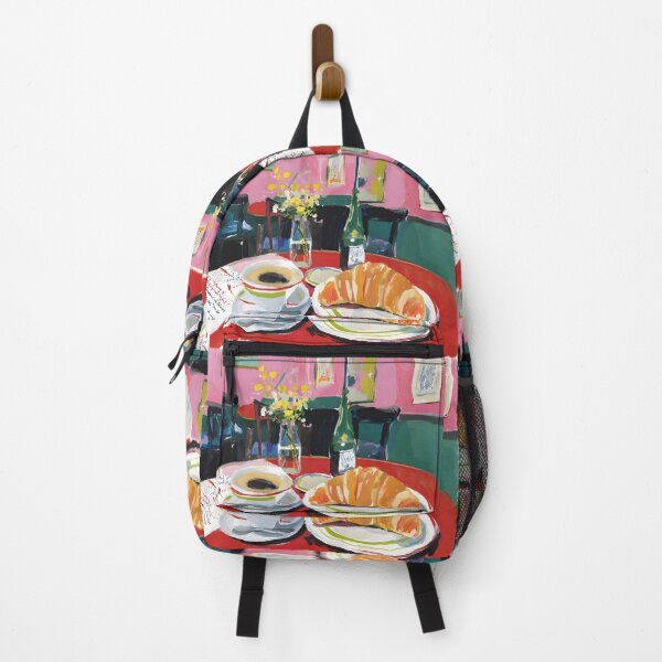 Item preview, Parisian Cafe Morning with Croissant and Coffee on Red Table, Vibrant Floral Atmosphere designed and sold by OlfactoART Studio.
