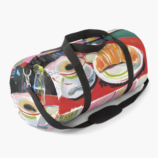 Item preview, Parisian Cafe Morning with Croissant and Coffee on Red Table, Vibrant Floral Atmosphere designed and sold by OlfactoART Studio.