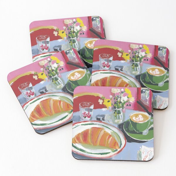 Item preview, Vibrant Cafe Breakfast Scene with Croissant, Steaming Coffee and Fresh Flowers designed and sold by OlfactoART Studio.