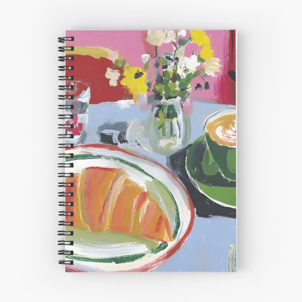 Item preview, Vibrant Cafe Breakfast Scene with Croissant, Steaming Coffee and Fresh Flowers designed and sold by OlfactoART Studio.