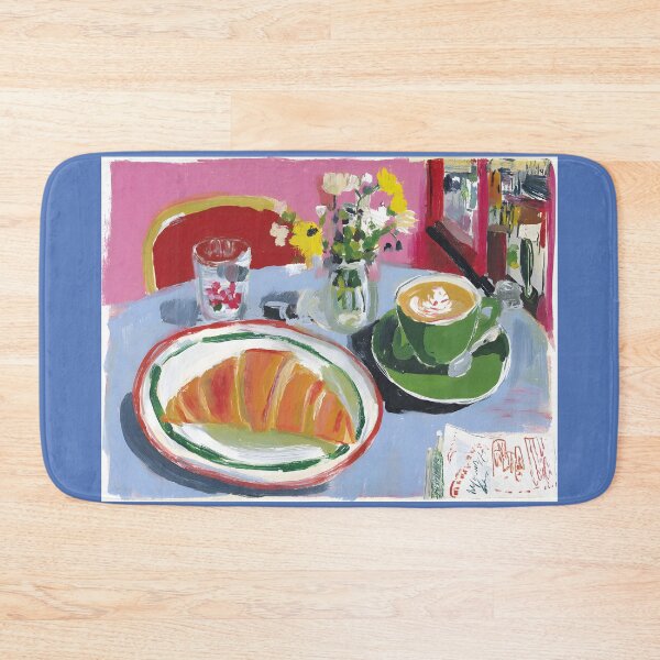 Item preview, Vibrant Cafe Breakfast Scene with Croissant, Steaming Coffee and Fresh Flowers designed and sold by OlfactoART Studio.