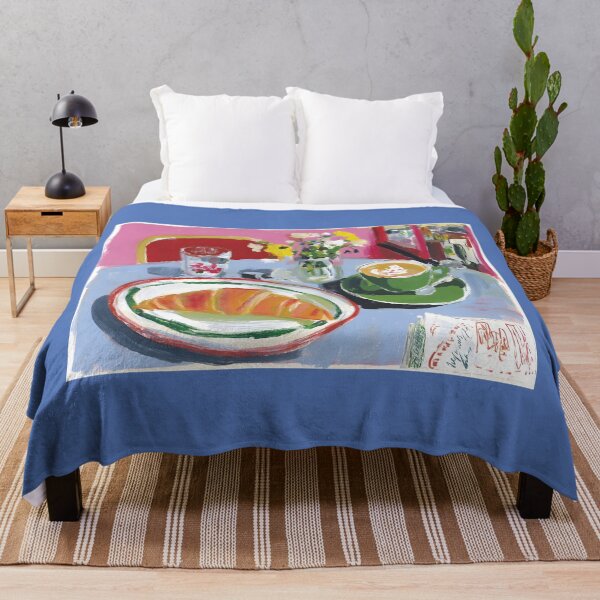 Item preview, Vibrant Cafe Breakfast Scene with Croissant, Steaming Coffee and Fresh Flowers designed and sold by OlfactoART Studio.