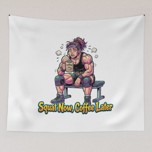 Item preview, Squat Now, Coffee Later – Cartoon Powerlifting Women Meme designed and sold by YK SHOP.
