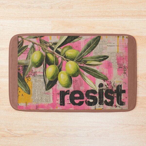 Item preview, Bold Resist Statement with Bright Green Olive Branches on Vivid Pink Background designed and sold by OlfactoART Studio.