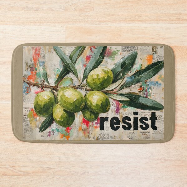Item preview, Green Olive Branch Resist Artwork with Colorful Text Background and Bold Statement Design designed and sold by OlfactoART Studio.