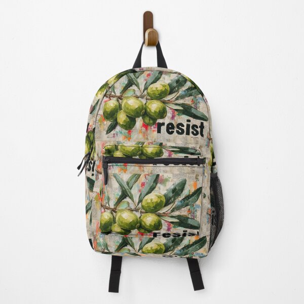 Item preview, Green Olive Branch Resist Artwork with Colorful Text Background and Bold Statement Design designed and sold by OlfactoART Studio.