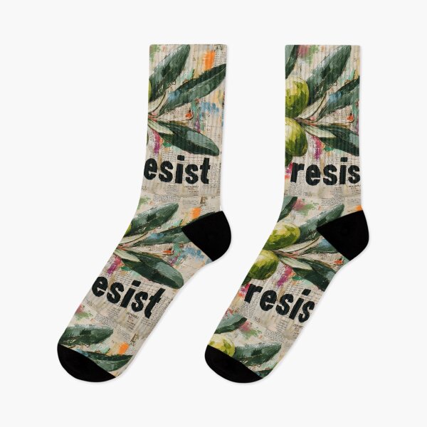 Item preview, Green Olive Branch Resist Artwork with Colorful Text Background and Bold Statement Design designed and sold by OlfactoART Studio.
