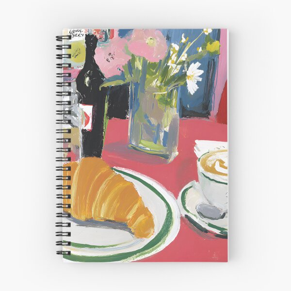 Item preview, Cozy Parisian Cafe Breakfast with Fresh Croissant and Cappuccino on Vibrant Red Table designed and sold by OlfactoART Studio.
