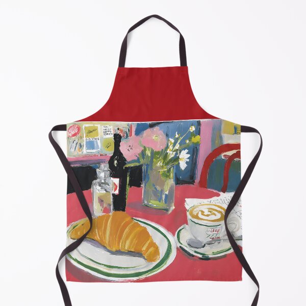 Item preview, Cozy Parisian Cafe Breakfast with Fresh Croissant and Cappuccino on Vibrant Red Table designed and sold by OlfactoART Studio.