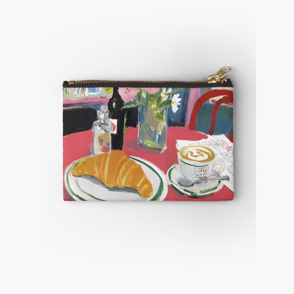 Item preview, Cozy Parisian Cafe Breakfast with Fresh Croissant and Cappuccino on Vibrant Red Table designed and sold by OlfactoART Studio.