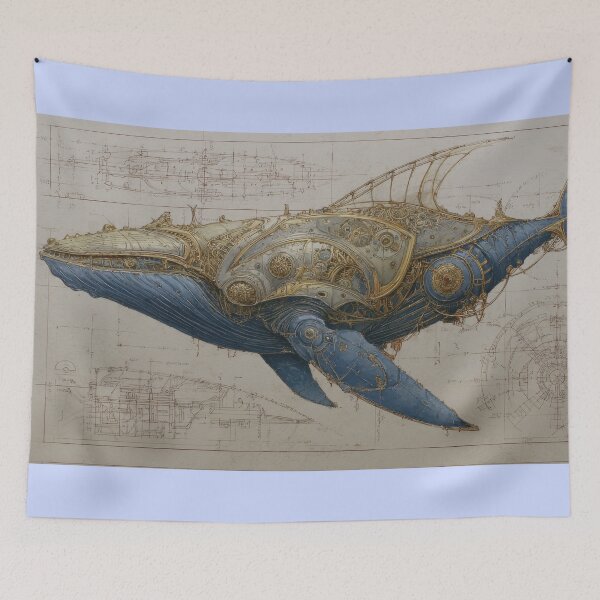 Item preview, Ornate Steampunk Mechanical Whale Technical Illustration designed and sold by Shannon Hilson.