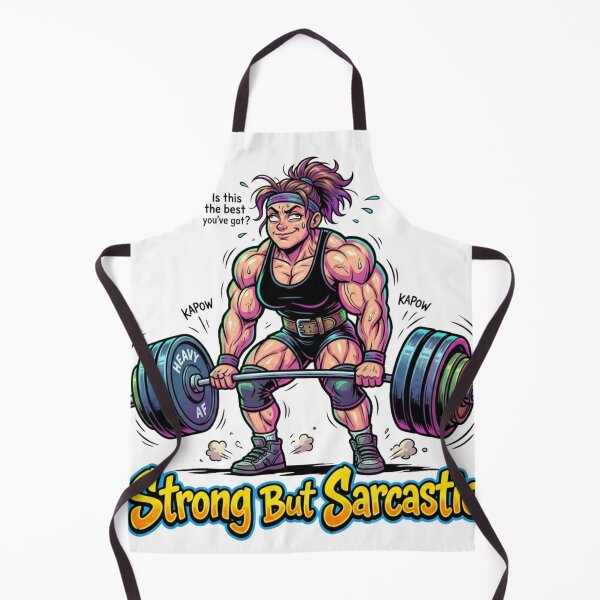 Item preview, Strong But Sarcastic – Funny Muscular Woman Weightlifting Cartoon Illustration designed and sold by YK SHOP.