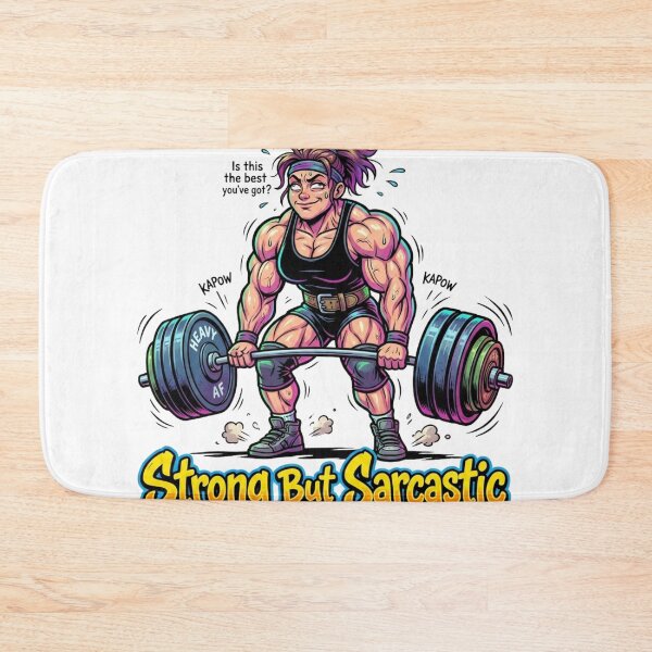 Item preview, Strong But Sarcastic – Funny Muscular Woman Weightlifting Cartoon Illustration designed and sold by YK SHOP.