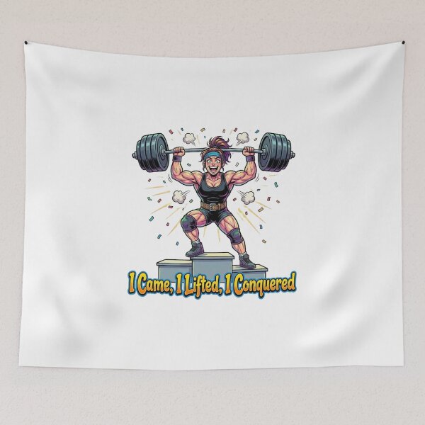 Item preview, I Came, I Lifted, I Conquered – Cartoon Powerlifting Women Sticker designed and sold by YK SHOP.