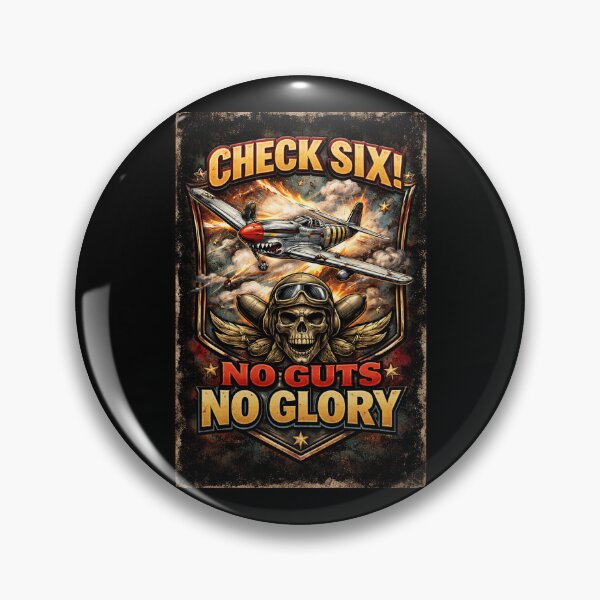 Item preview, Check Six! No Guts No Glory – WWII Fighter Skull Design designed and sold by TKOprintdesigns.
