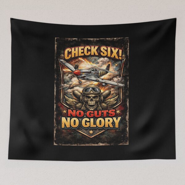 Item preview, Check Six! No Guts No Glory – WWII Fighter Skull Design designed and sold by TKOprintdesigns.
