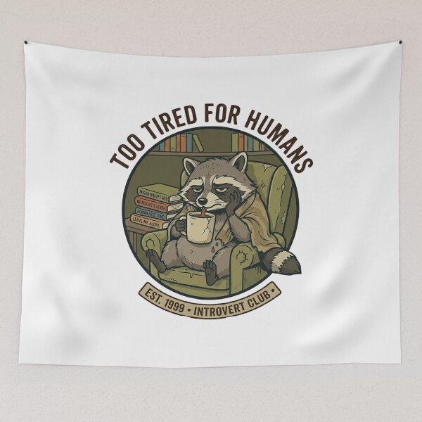 Item preview,  Too Tired For Humans – Introvert Raccoon Sticker designed and sold by YK SHOP.