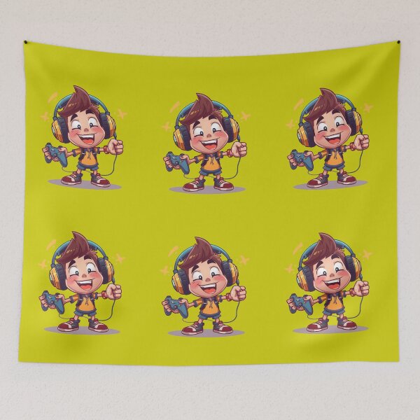 Item preview, Happy Gamer Boys Cartoon Illustration - Kids Gaming Character. designed and sold by LunaPrintCo.