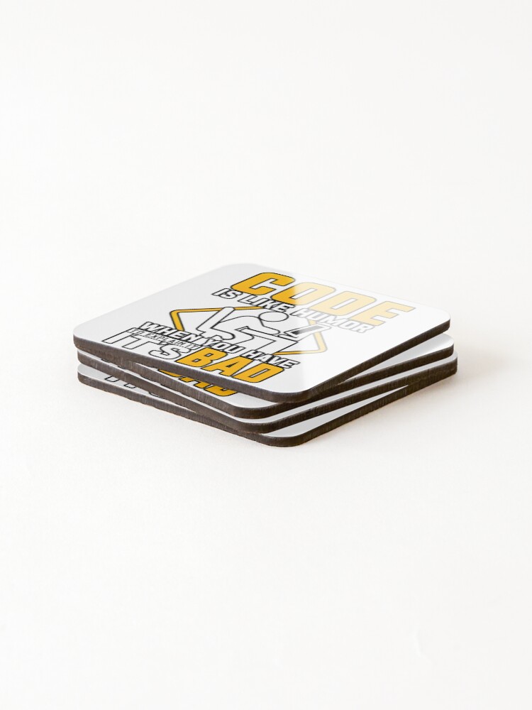 Thumbnail 4 of 5, Coasters (Set of 4), Code Is Like Humor Clean Code Programmer Joke designed and sold by novaprints357.
