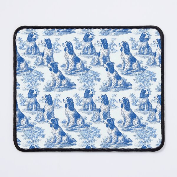 Item preview, Preppy Grandmillennial blue and white Spaniels toile designed and sold by SophieClimaArt.